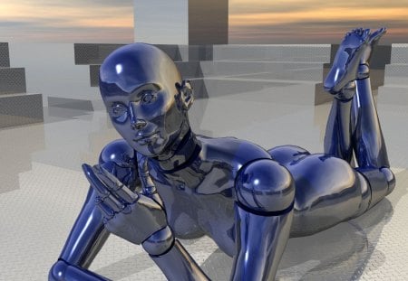 The Future is Ours - robot, female, leg, blue