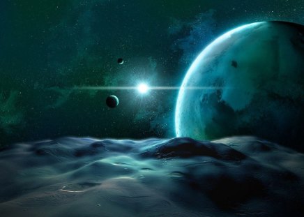 Earth Rising - space, scifi, science fiction, planet, 3d, earth, sun