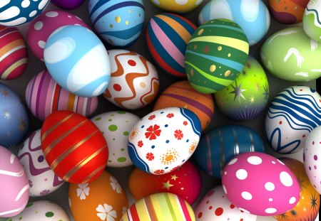 Colorful Eggs For Easter - dots, stars, easter eggs, stripes, holiday, easter, colorful, flowers