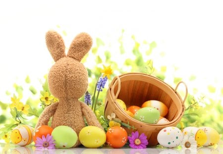 ♥ Happy and Blessed Easter! ♥ - eggs, spring, colors, holidays, love, Easter, flowers, basket, colorful, pastel