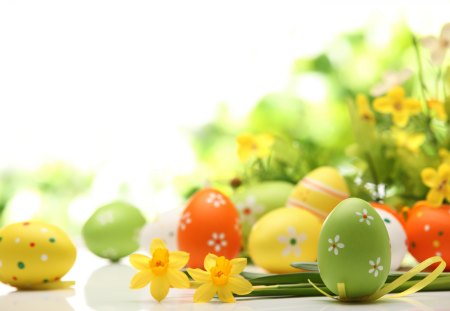 ♥ Happy and Blessed Easter! ♥ - eggs, flowers, event, sunshine, spring, holidays, special day, Easter