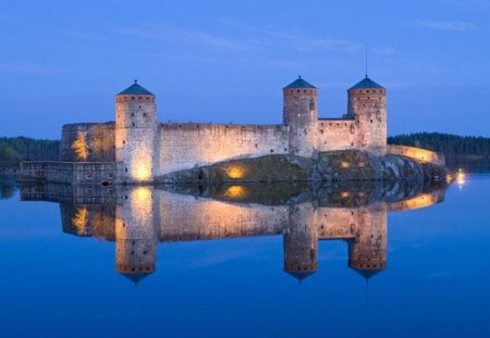 wonderful ancient castle in finland - lake, ancient, reflection, castle, dusk