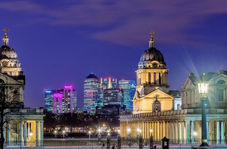 greenwich observatory park in london - obsevatory, lights, city, night, fence