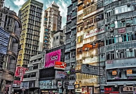 urban scene in hong kong hdr - street, urban, hdr, city, hi rise