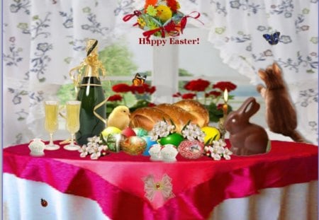 Happy Easter - eggs, bird, bunny, home