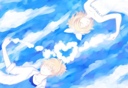 Beautiful Dreamers - clouds, vocaloid, rin and len kagamine, anime, siblings, asleep, sky