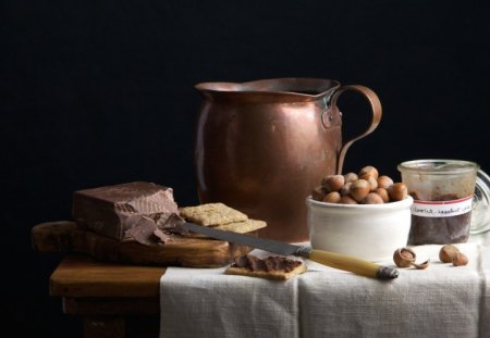 *** Nuts  and chocolate *** - nuts, food, bread, chocolate, mug