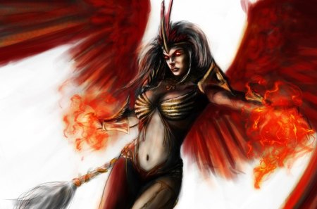 Wings on fire - girl, angel, flame, orange, creature, black, fantasy, fire, woman, wings