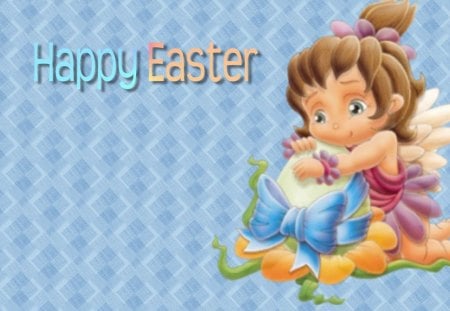 happy easter girl - pretty, yellow, blue, girl, easter egg, spring, pink, happy, easter, green, cute