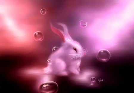 Happy Easter - bubbles, rabbit, lights, rose