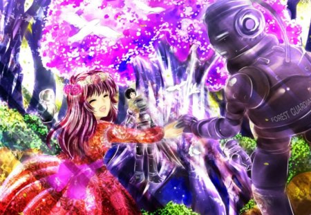 We Love Forest - purple, forest, anime, robot