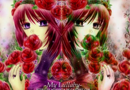 Reflection - flowers, anime, reflection, red