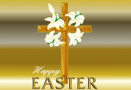 Easter golden Cross - christ, cross, jesus, abstract, god, flower