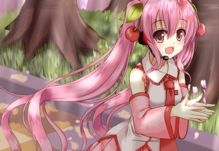 Sakura Miku - miku, cute, vocaloids, vocaloid, hot, anime, twintails, anime girl, girl, long hair, sakura miku, petals, pink hair, sexy, female, hatsune miku