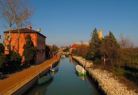 Town - town, landscape, river, boat