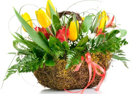 Easter Flowers Basket  â™¥ - freshness, yellow, tulips, flowers, basket, spring