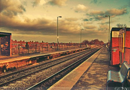 Train Station - train, railway station, sky, station