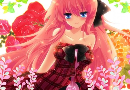 Megurine Luka - nice, beauty, female, hot, anime girl, elegant, gorgeous, pretty, megurine luka, petals, anime, ribbon, megurine, cute, luka, sexy, girl, long hair, pink hair, lovely, divine, vocaloids, floral, sublime, vocaloid, beautiful, blossom, sweet, dress, flower