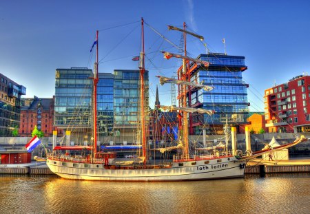 Museum Port, Hamburg, Germany - city, germany, sailship, river