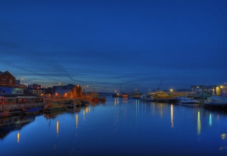 harbor port at night - port, town, lights, harbor, boats, night