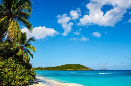 Sun island - turquoise waters, hills, trees, sand, landscapes