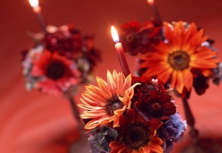 Flower Arrangement with Candle - candle, flowers, beautiful, other