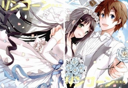 áƒ¦Wedding dayâœ¿ - wedding dress, bouquet, love, anime, church, bride, couple, manga