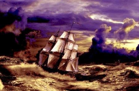 SAILING on ROUGH SEA - clouds, sailing, water, sea, rough