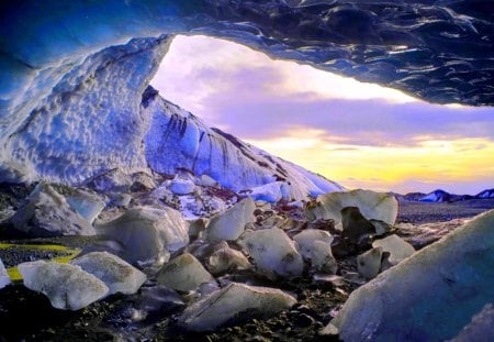 ICE COVERED CAVE - ice, snow, winter, rock, cave