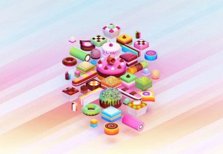 Sweets - sweets, vector, candy, cake, donuts, abstract, yellow, blue, pink, green, dessert