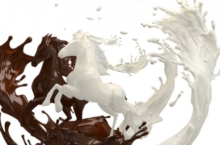 Chocolate horses - abstract, milk, brown, food, chocolate, horse, sweet, white, animal, dessert