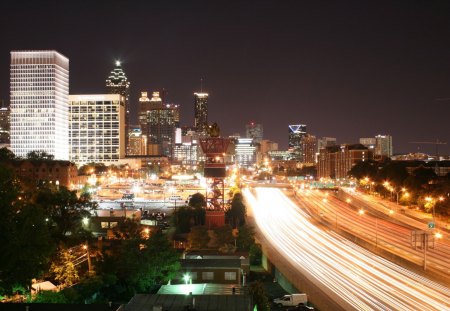 Atlanta Lights - highrises, Night time traffic, lights, other