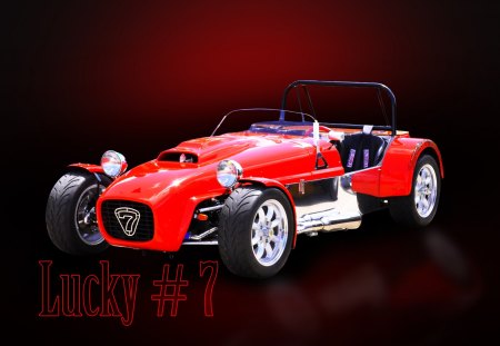 lucky #7 - red, car, racer, lucky