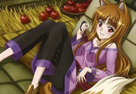 Spice and Wolf - straw, anime, the goddess of the harvest, apples, holo, manga