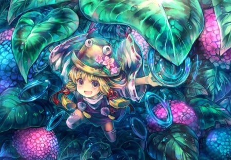 Moriya Suwako - hat, pretty, anime, anime girl, female, kawaii, moriya suwako, girl, lovely, plant, sweet, happy, leaves, touhou, cute, nice