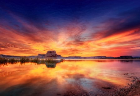 Sunset on the lake - reflections, awesome, lake, beautiful