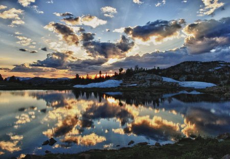 sunset - fun, lake, nature, sunset