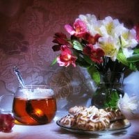 Tea, cookies and flowers