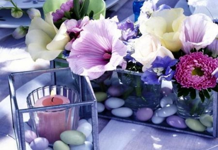 Arrangement - summer, flowers, still life, abstract, candle, table, photography, arrangement, nature