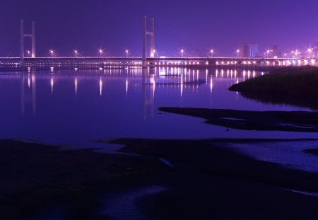 Chongyang Bridge - Taipei, Taiwan - reflections, night time, lights, other