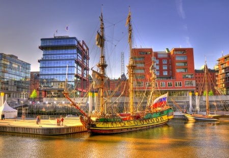 Hamburg Museum Port - houses, sailing, ancient, buildings