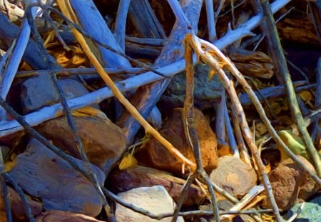 Glorified Nature - nature, oil painted, enhanced, twigs