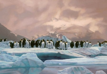 Arctic Gathering - ice, water, penguins, arctic