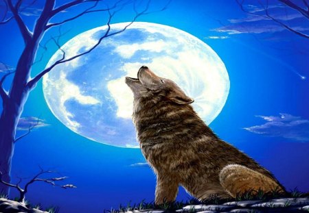 Oh Lonesome Me - moon, night, tree, wolf