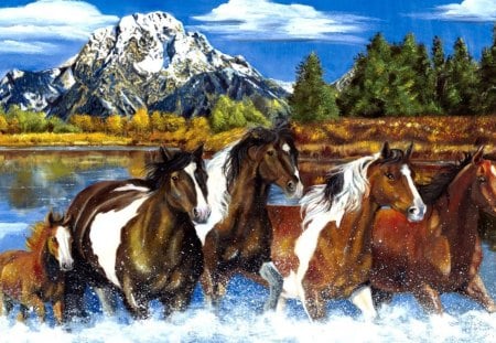 Wild As the Wind - trees, water, wild horses, mountains