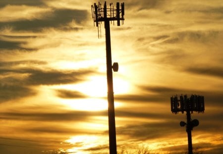 Tower - clpuds, sunset, tower, pole