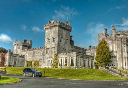 beautiful castle hdr - road, flag, castle, hdr, grass