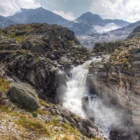 waterfall at a river gorge down from a glacier
