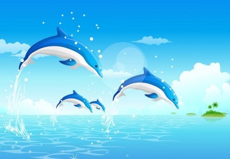 Dolphins Free - free, jumping, dolphin, out of the water, blue