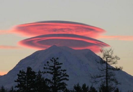 PINK CLOUDS OVER MOUNTAIN